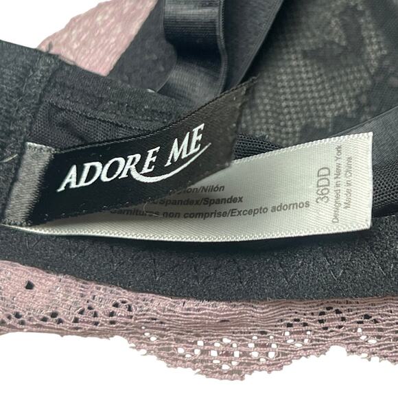 Adore Me Chelsey Lace Underwire Racerback Bra Black Pink 36DD - Picture 3 of 5